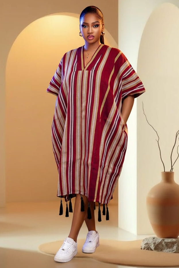 Bordeaux Aso-Oke Kaftan