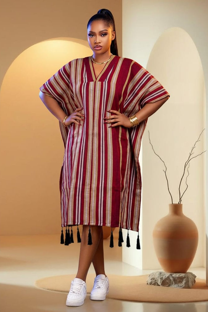 Bordeaux Aso-Oke Kaftan